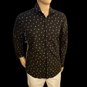 Black Collared Shirt Bird Pattern Zara Man USA XL/ Mex. 44 Slim Fit